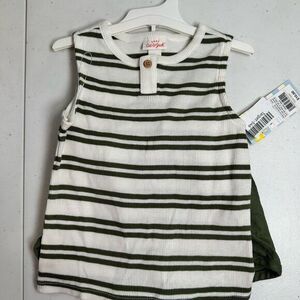 NWT Cat & Jack Boys 2 Piece Green/White Striped Tank Top & Green Shorts - 18M